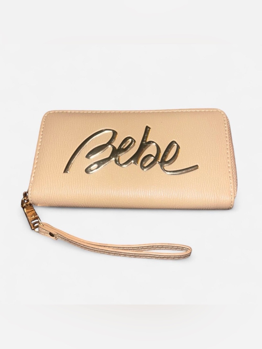 Bebe Nude Zip-Around Wristlet with Gold Logo